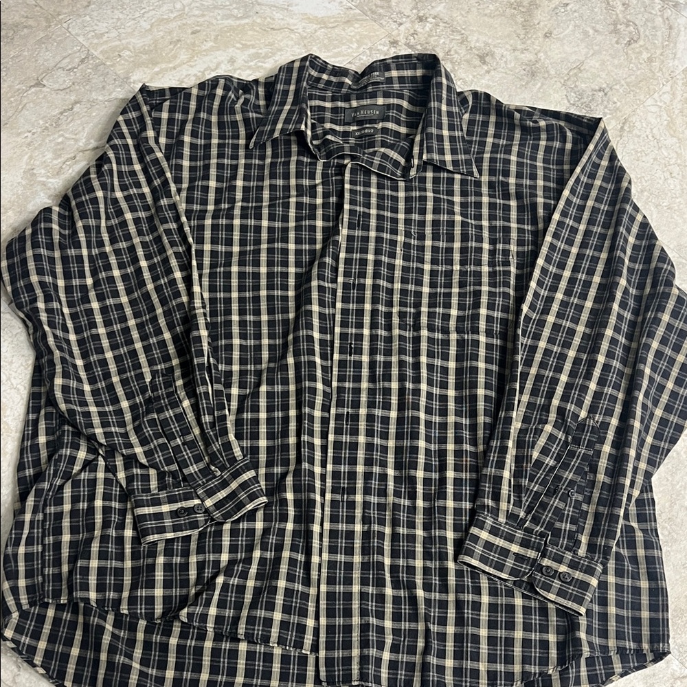 Van Heusen Black and Tan Plaid Shirt